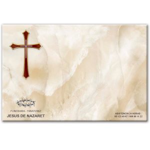 Mini-lápida de cerámica, azulejo 20x30 cm. con cruz, fondo mármol Crema y logo funeraria Jesús de Nazaret