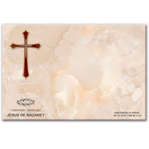 Mini-lápida azulejo 20x30 cruz, mármol Rosáceo y logo funeraria Jesús de Nazaret