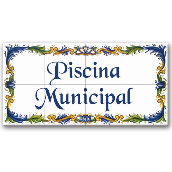 Azulejo Piscina Municipal Letrero con cenefa Residencial y Lineas Dibujadas